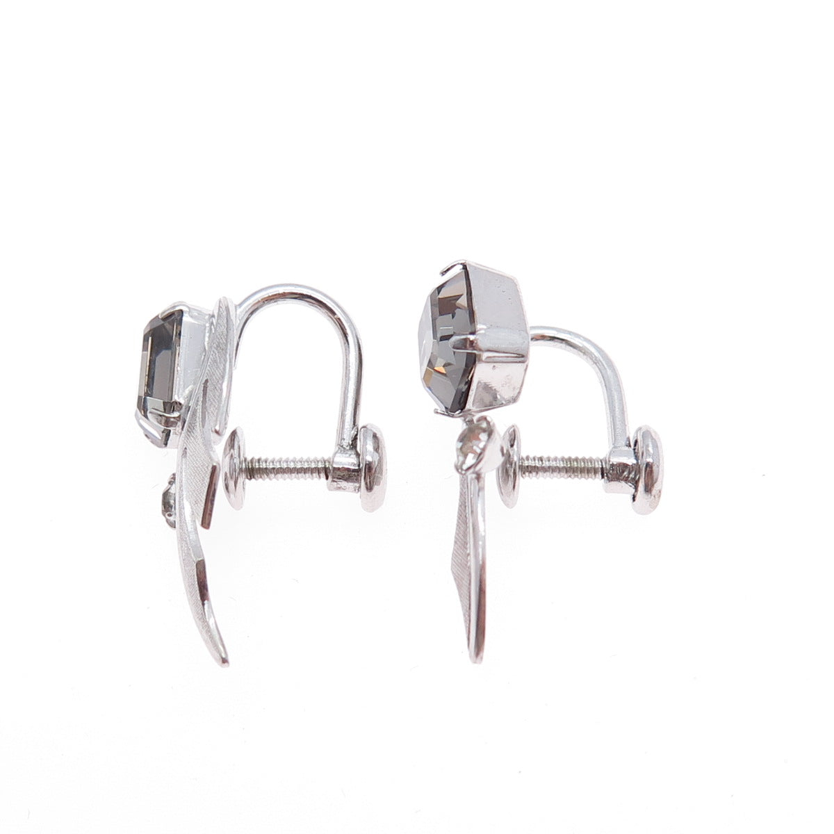 VAN DELL Sterling Silver Antique Art Deco Rhinestone Wing Screw Back Earrings