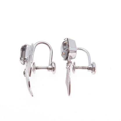 VAN DELL Sterling Silver Antique Art Deco Rhinestone Wing Screw Back Earrings