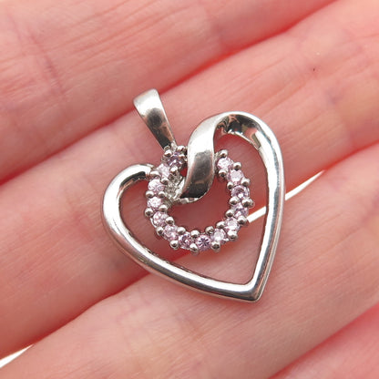 Jewelry Concepts Sterling Silver Round-Cut Pink C Z Heart Mini Charm Pendant