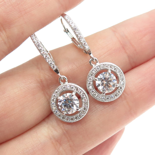 925 Sterling Silver Round-Cut C Z Circle Dangling Earrings