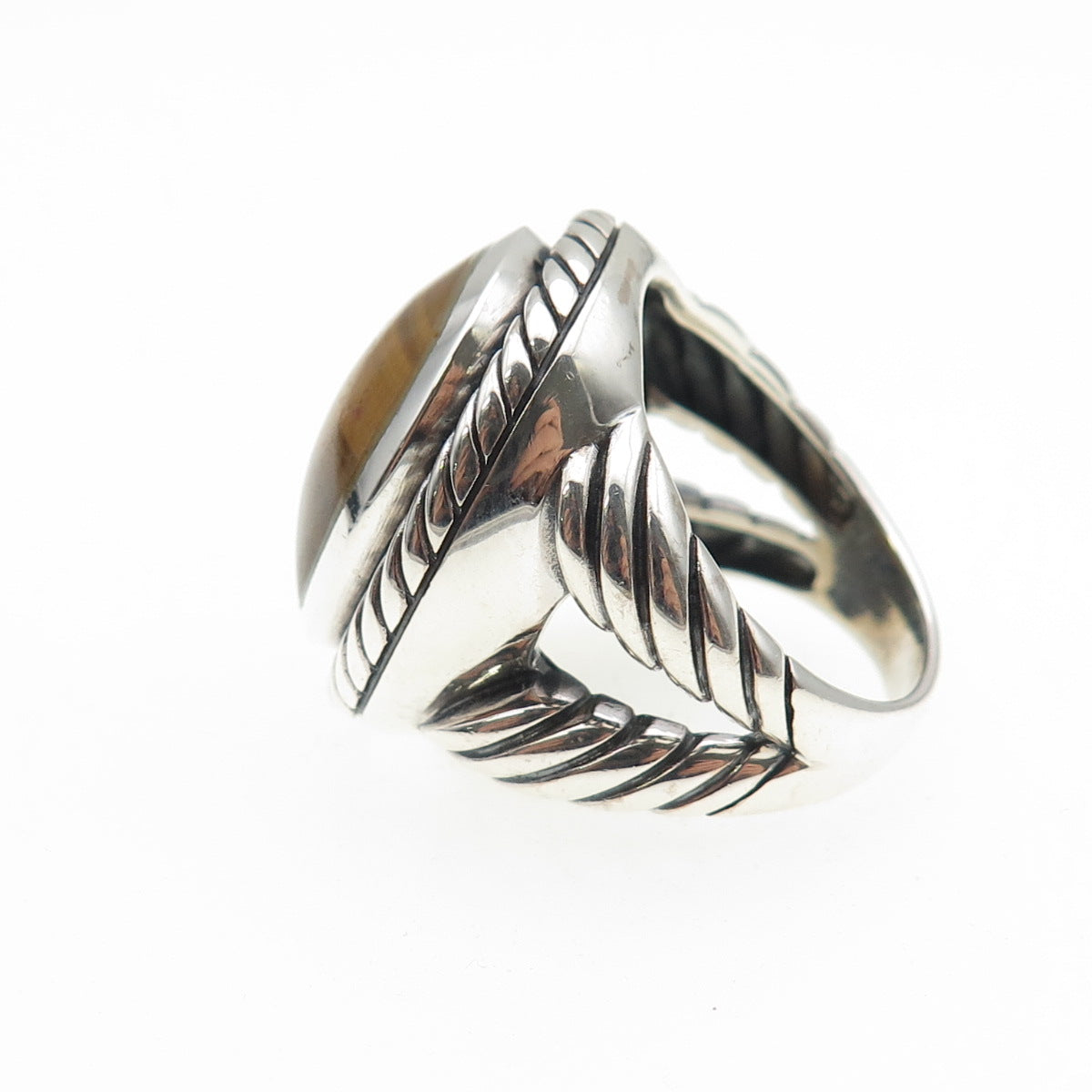 925 Sterling Silver Vintage Real Cabochon Tiger Eye Oxidized Ring Size 8