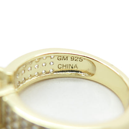 925 Sterling Silver Gold Plated Round-Cut C Z Engagement Ring Size 5.25