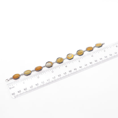 925 Sterling Vintage Real Scottish Egg Yolk Amber Modernist Bracelet 7.25"
