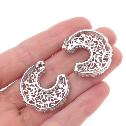 925 Sterling Silver Marquise Round & Radiant-Cut C Z Crescent Earrings