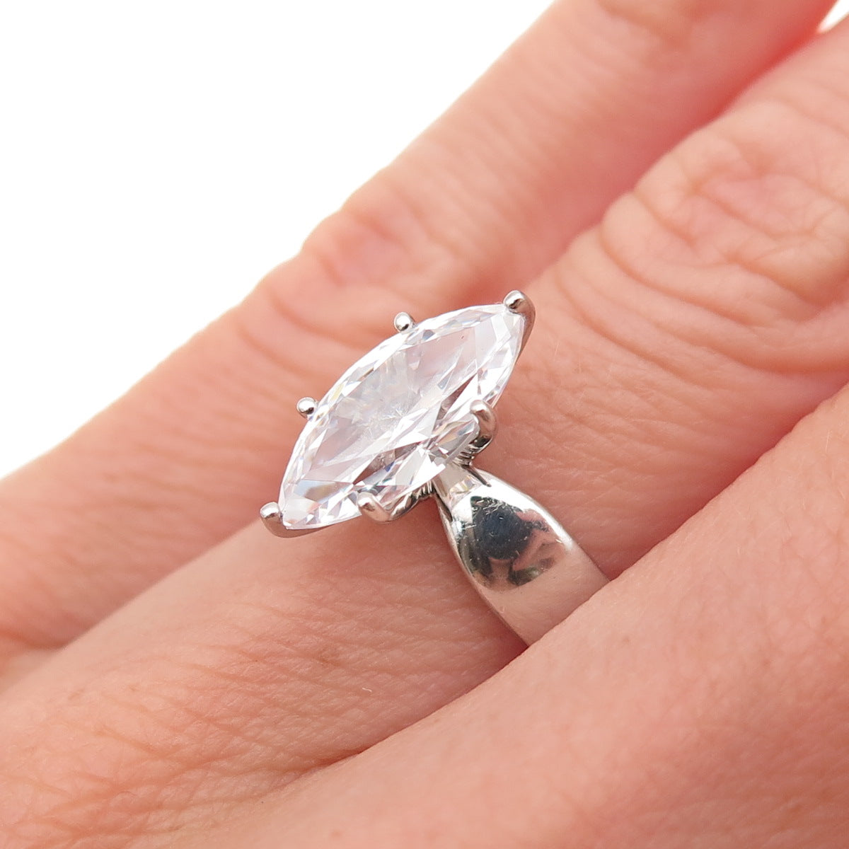 Seta 925 Sterling Silver Vintage Marquise-Cut C Z Engagement Ring Size 5