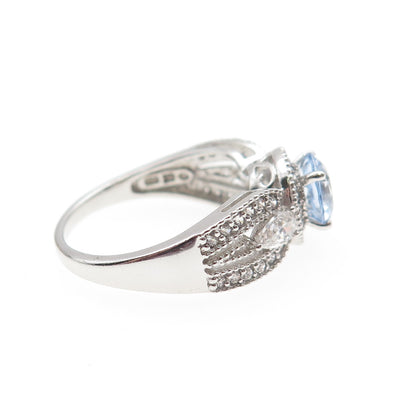 925 Sterling Silver Round & Pear-Cut C Z Engagement Ring Size 7.25