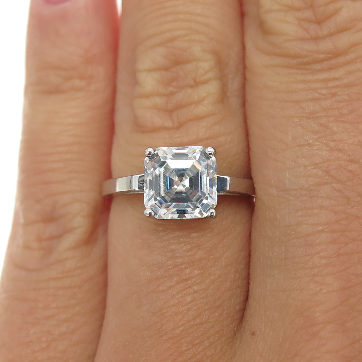 925 Sterling Silver Asscher-Cut C Z Engagement Ring Size 5.75