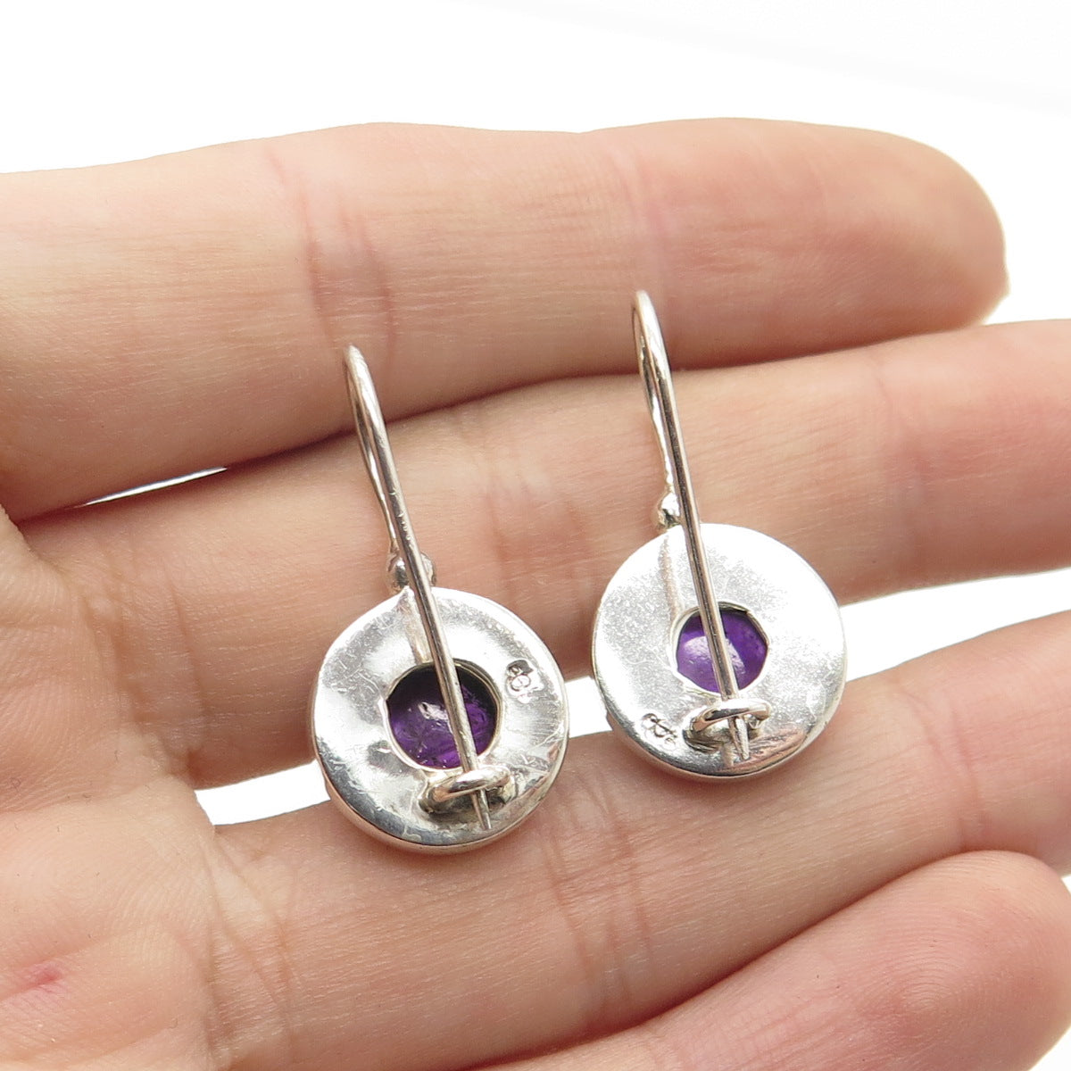 925 Sterling Silver Vintage Real Amethyst Gemstone Dangling Earrings