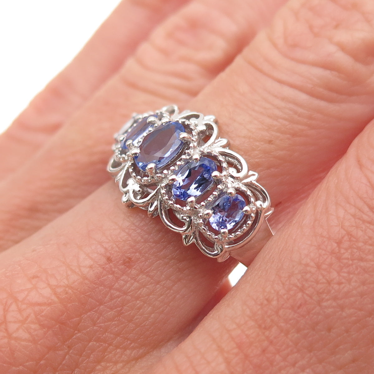 Chuck Clemency 925 Sterling Silver Real Oval-Cut Tanzanite Ring Size 8