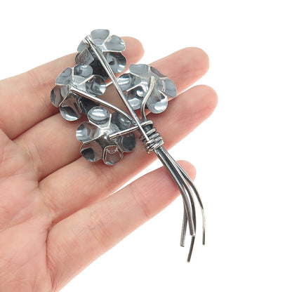 CORO 925 Sterling Silver Antique Art Deco Rose Flower Oxidized Pin Brooch