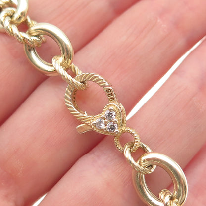JUDITH RIPKA Sterling Silver Gold Plated Italy C Z Oval Cable Link Bracelet 8"