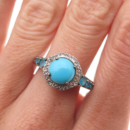 Chuck Clemency 925 Sterling Silver Real Turquoise Apatite & Topaz Ring Size 8.25
