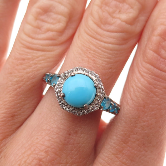 Chuck Clemency 925 Sterling Silver Real Turquoise Apatite & Topaz Ring Size 8.25