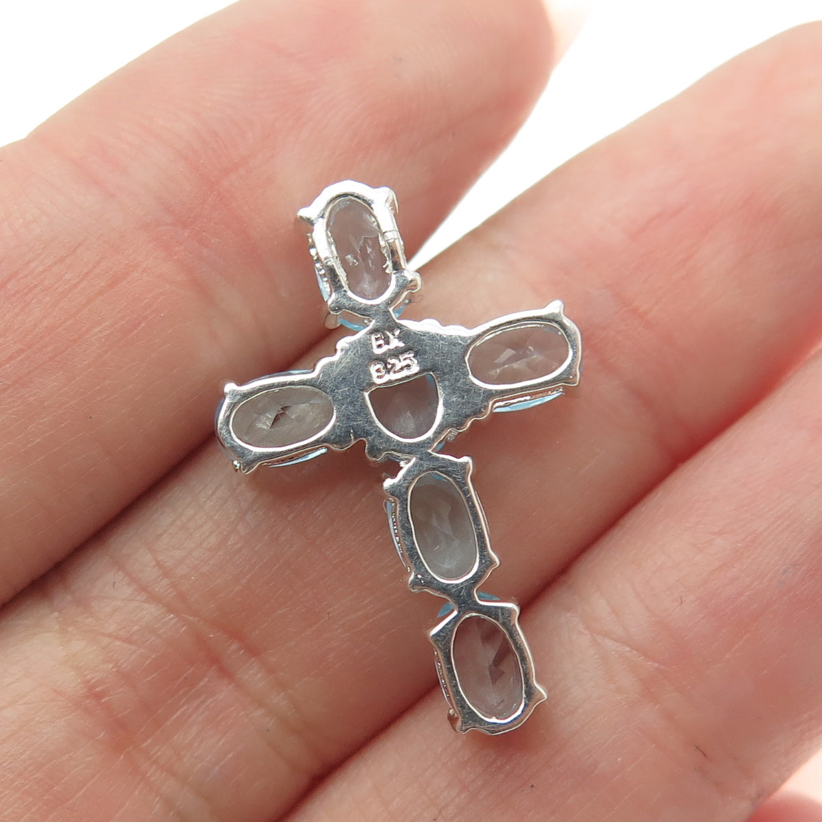 925 Sterling Silver Real Oval-Cut Aquamarine Cross Slide Pendant