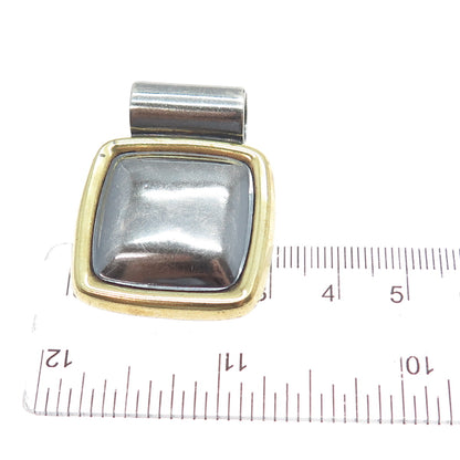LATON 925 Sterling Silver 2-Tone Vintage Mexico Modernist Oxidized Slide Pendant