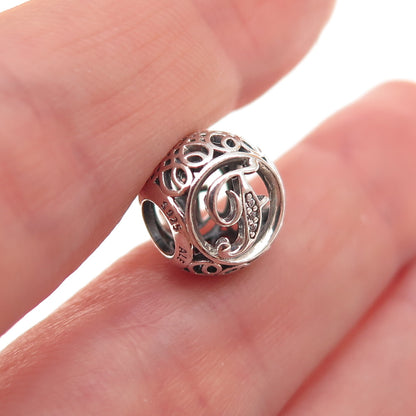 Pandora 925 Sterling Silver C Z Letter F Initial Slide Bead Charm
