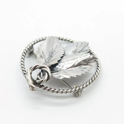 925 Sterling Silver Vintage Leaf Pin Brooch