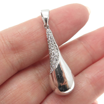 925 Sterling Silver Round-Cut C Z Teardrop Pendant