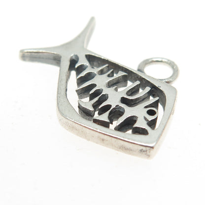 925 Sterling Silver Vintage Fish Bones Minimalist Charm Pendant