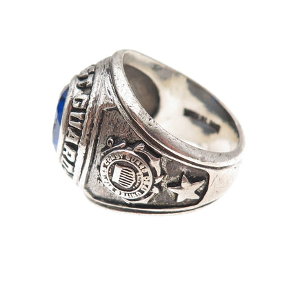 Crest Craft Sterling Vintage Lab-Created Sapphire US Coast Guard Ring Size 7.5