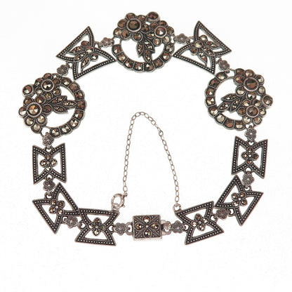 925 Sterling Silver Antique Art Deco Real Marcasite Floral Bracelet 7.25"