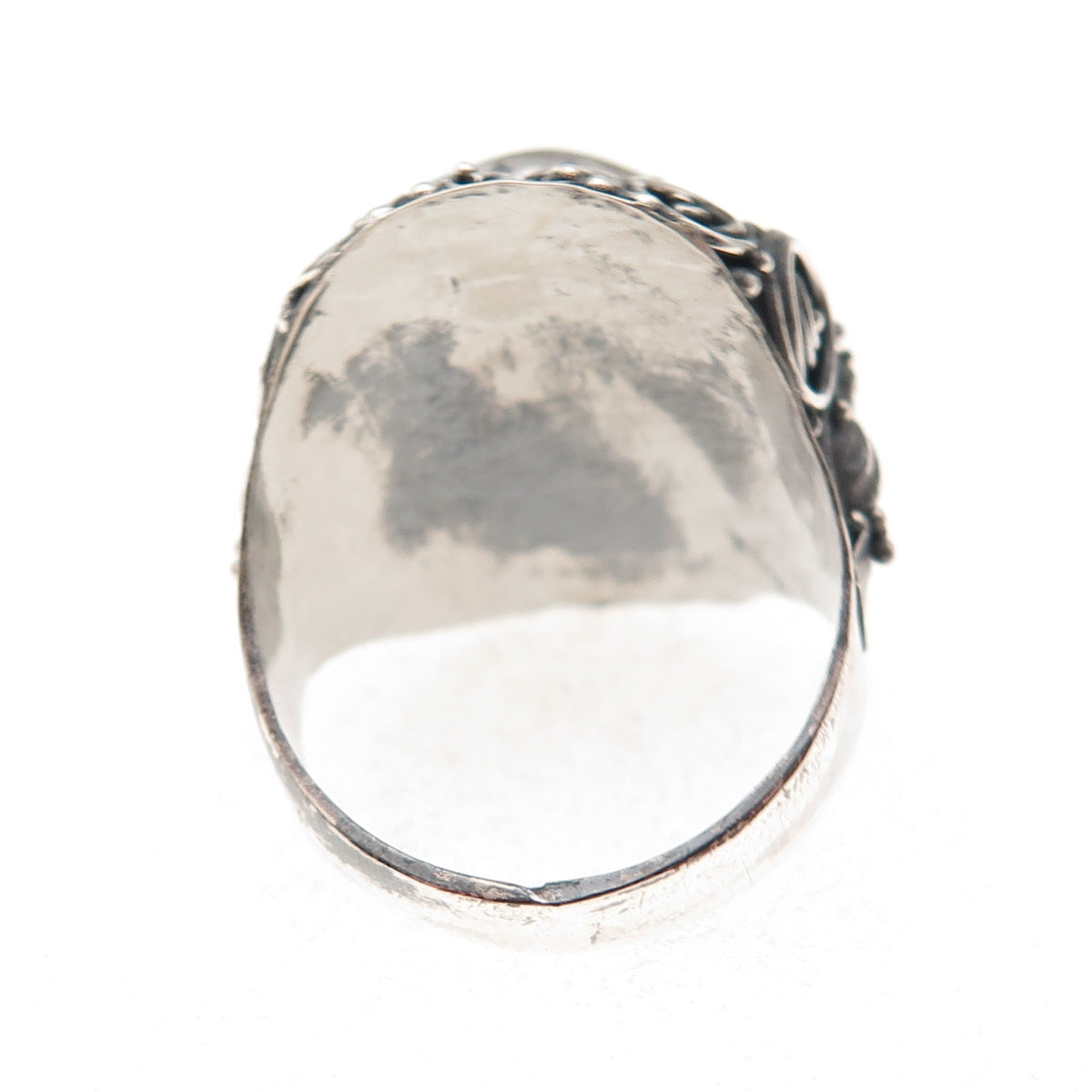 925 Sterling Silver Antique Art Deco Real Amber Bird Oxidized Ring Size 8.75