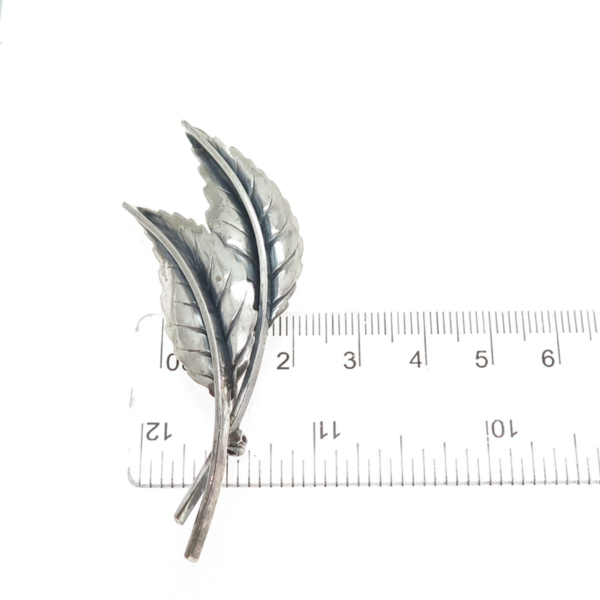 JEWELART 925 Sterling Silver Antique Art Deco Floral Leaf Oxidized Pin Brooch
