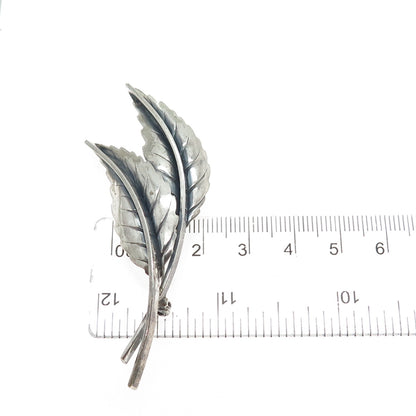 JEWELART 925 Sterling Silver Antique Art Deco Floral Leaf Oxidized Pin Brooch
