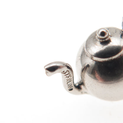 925 Sterling Silver Antique Art Deco Teapot 3D Mini Charm Pendant