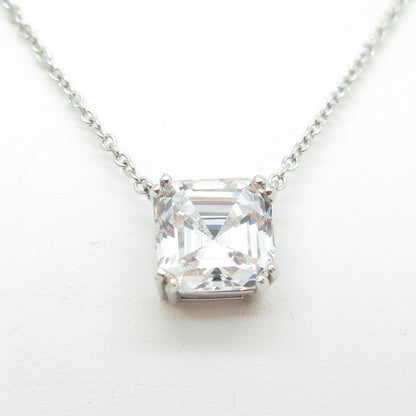925 Sterling Silver Cushion-Cut Shaped C Z Rolo Chain Necklace 18"