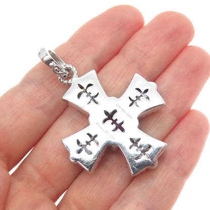 JUDITH RIPKA 925 Sterling Silver Real Amethyst MOP & C Z Cross Charm Pendant