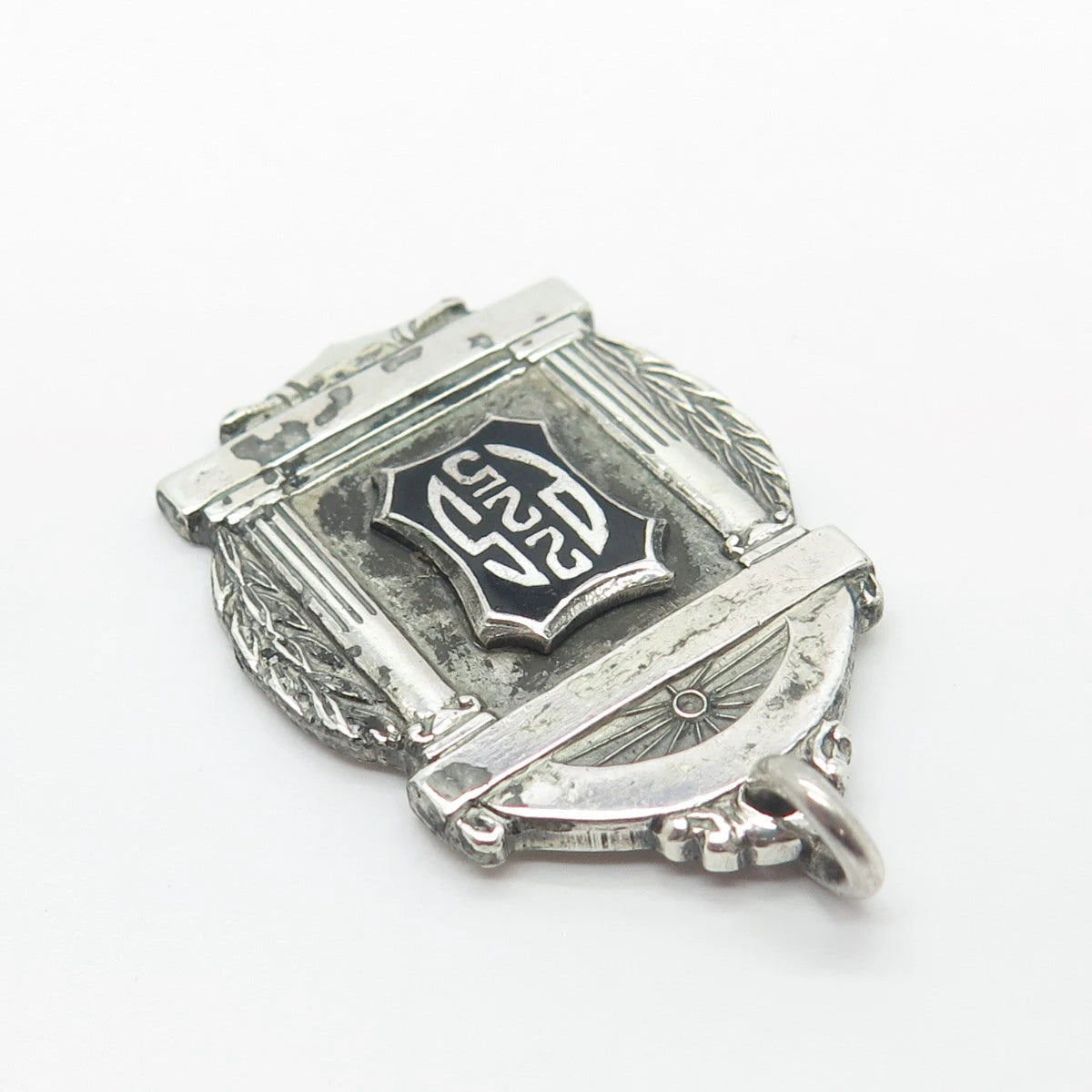 925 Sterling Silver Vintage LIEBER Black Enamel "225 PS" Pendant