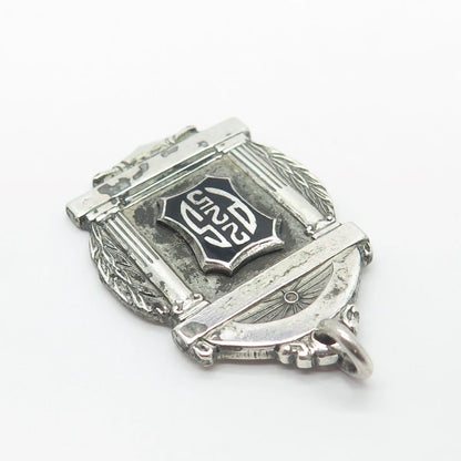 925 Sterling Silver Vintage LIEBER Black Enamel "225 PS" Pendant