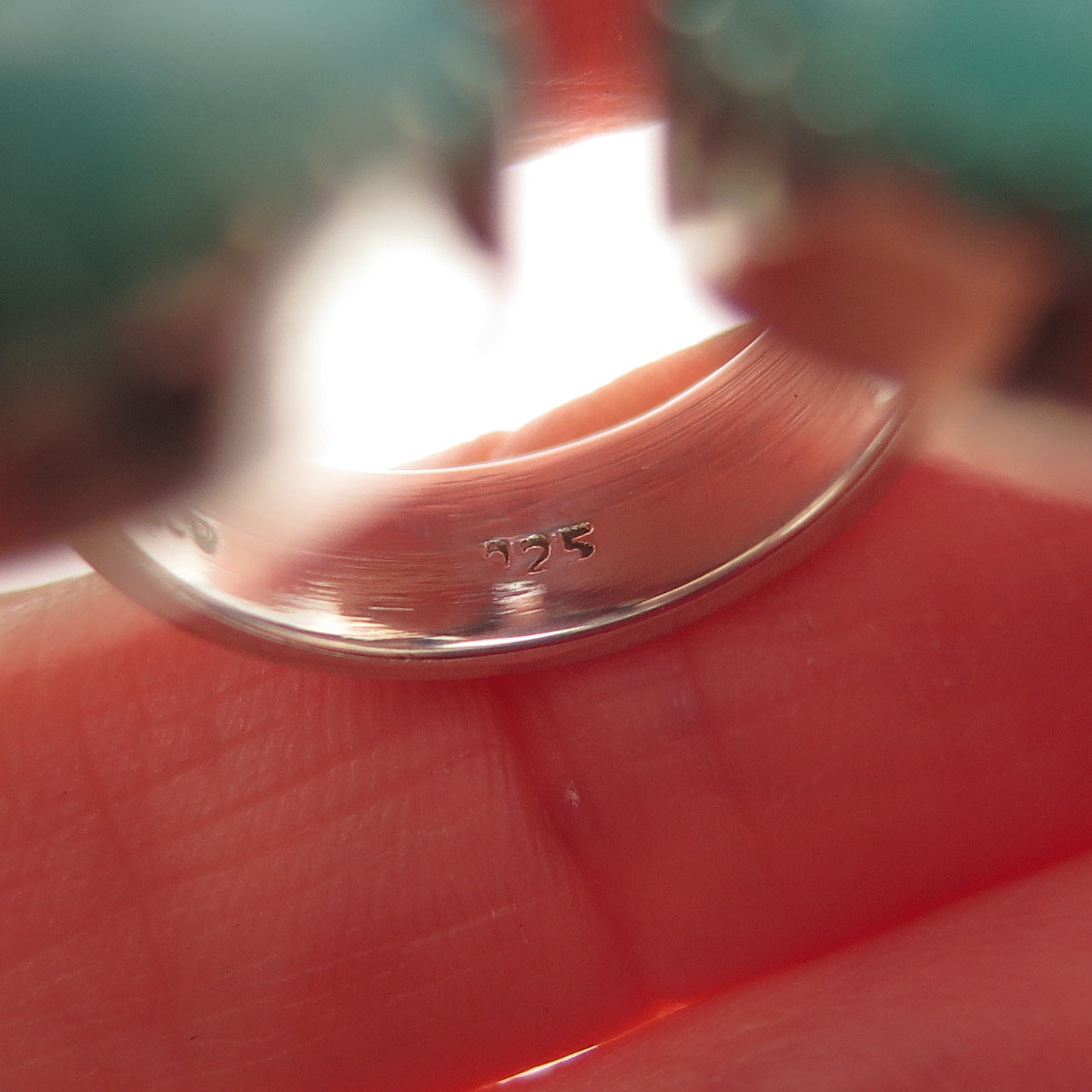 925 Sterling Vintage Real Amazonite & Opal Adjustable Statement Ring Size 7.5