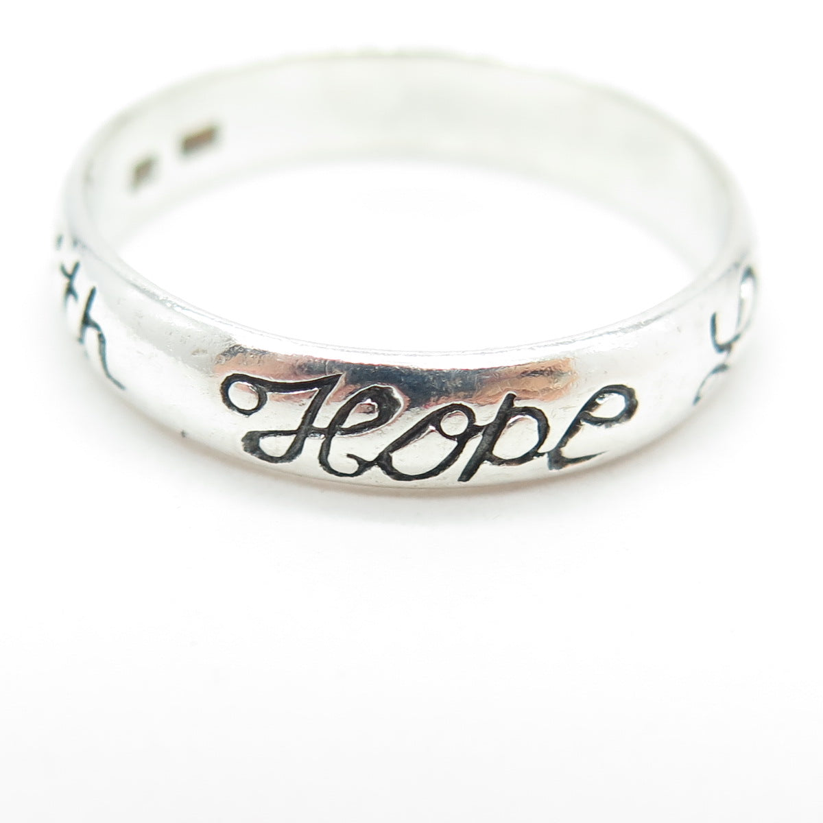925 Sterling Silver Vintage "Faith Hope Love" Band Ring Size 12.25