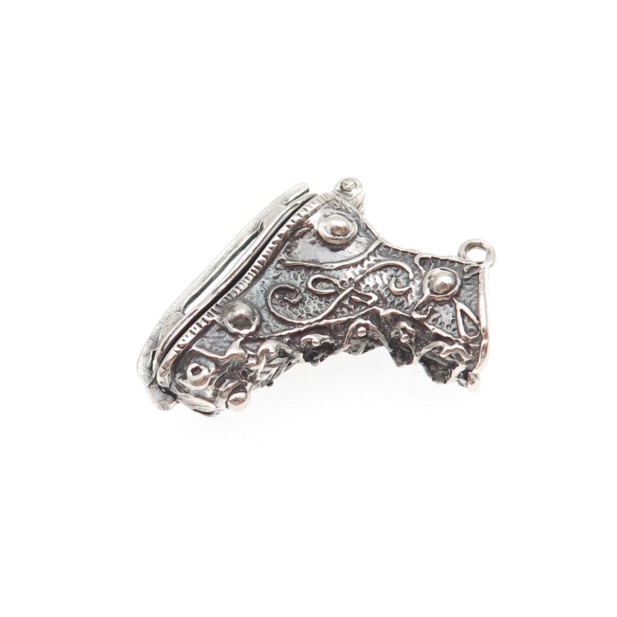 925 Sterling Silver Vintage Ice Skate Oxidized Mini Open Charm Pendant