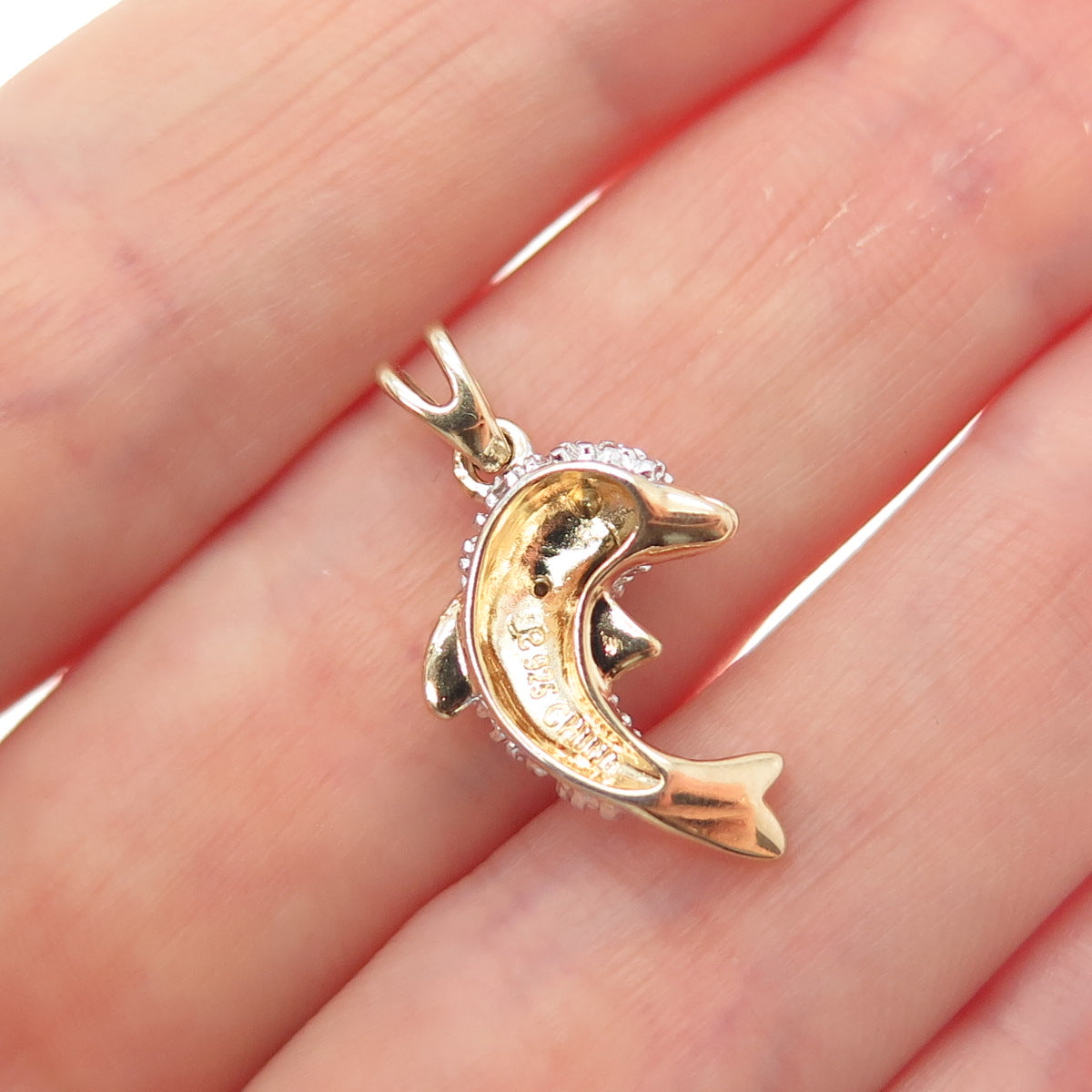ROSS SIMONS 925 Sterling Gold Plated Diamond Accent Spinel Dolphin Mini Pendant