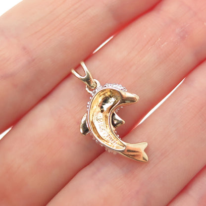 ROSS SIMONS 925 Sterling Gold Plated Diamond Accent Spinel Dolphin Mini Pendant