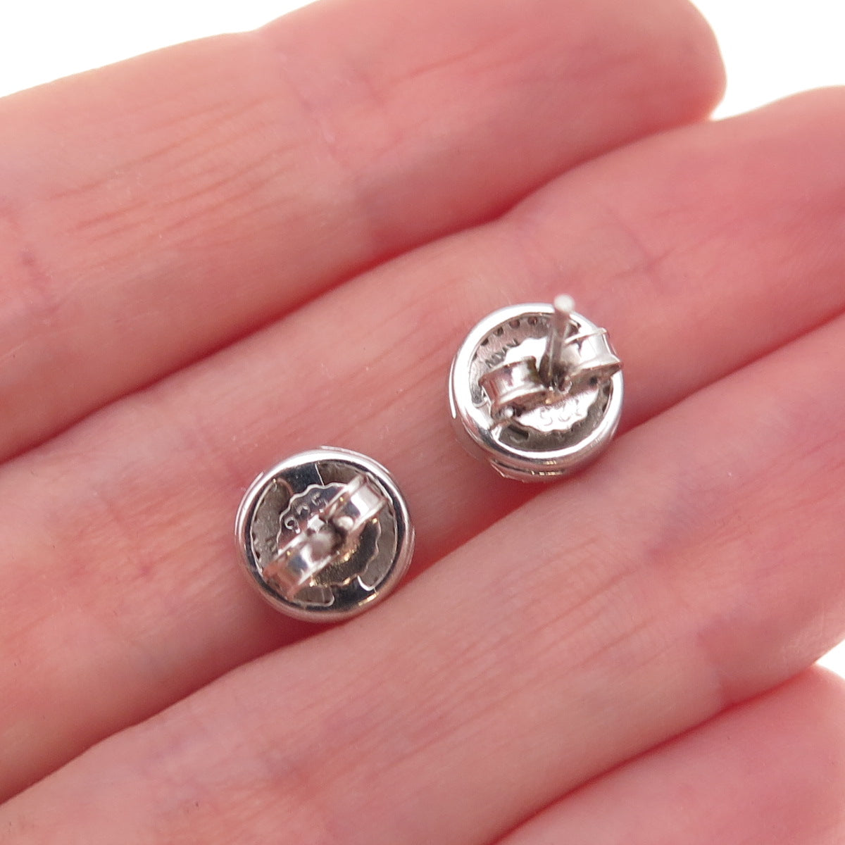 925 Sterling Silver Real Round-Cut Diamond Stud Earrings