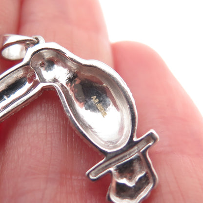 925 Sterling Silver Real Round-Cut Diamond Toucan Bird Charm Pendant