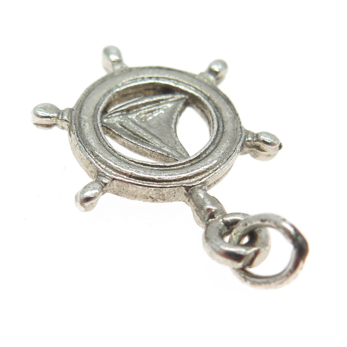 925 Sterling Silver Vintage Sailboat Wheel Minimalist Charm Pendant