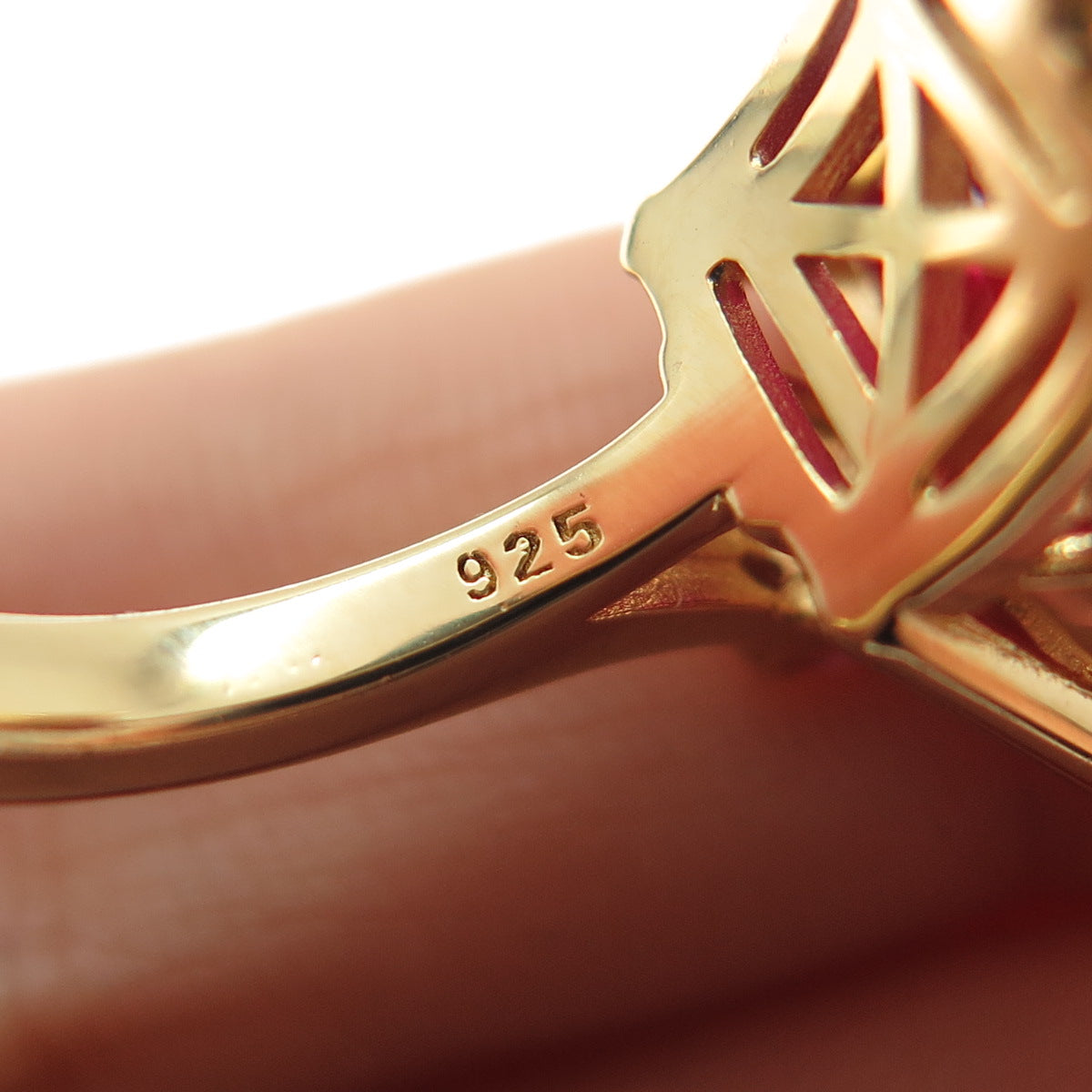 925 Sterling Silver Gold Plated Lab-Created Ruby & Pink Sapphire Ring Size 8