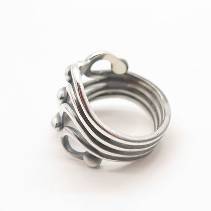 925 Sterling Silver Vintage Bead Wide Ring Size 10
