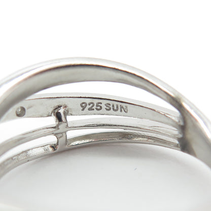 SUN 925 Sterling Silver Real Black & White Diamond Crisscross Ring Size 6.75