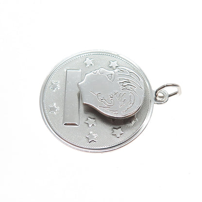 MARK MERCY 925 Sterling Silver Vintage Boy Double Layered Charm Pendant