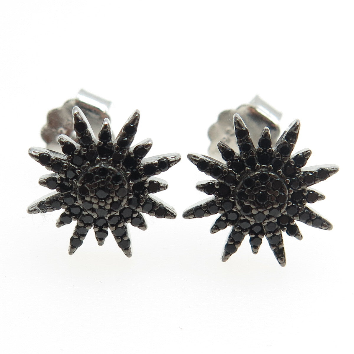 925 Sterling Silver Round-Cut Black C Z Star Stud Earrings