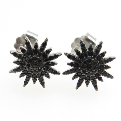 925 Sterling Silver Round-Cut Black C Z Star Stud Earrings