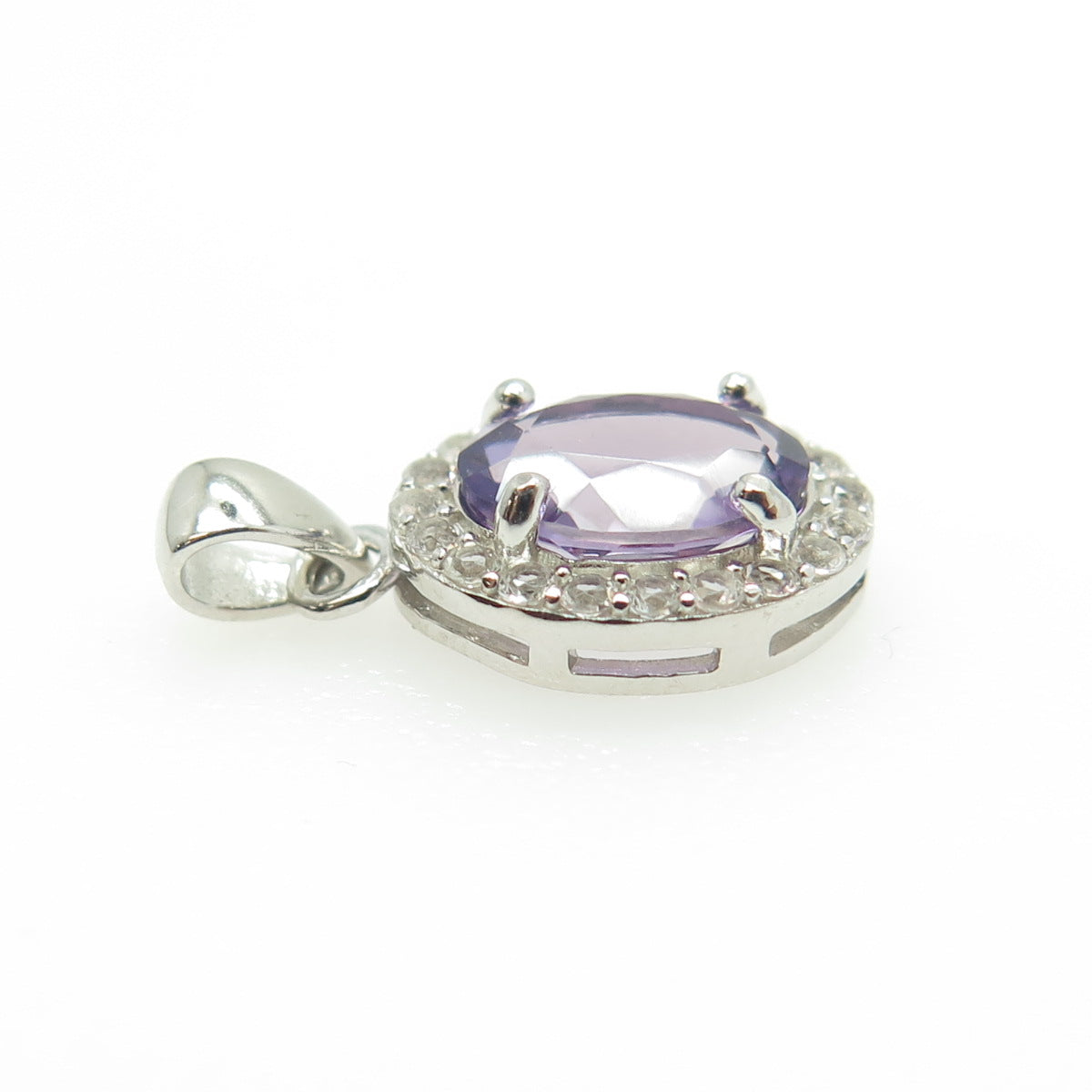 HAN 925 Sterling Silver Real White Topaz & Amethyst Gemstone Pendant