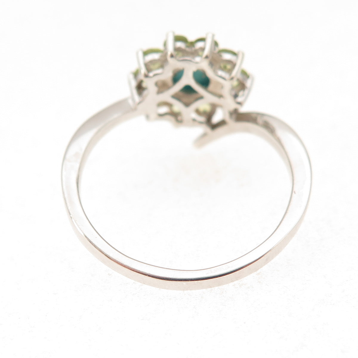 Chuck Clemency 925 Sterling Silver Real Turquoise & Peridot Floral Ring Size 8