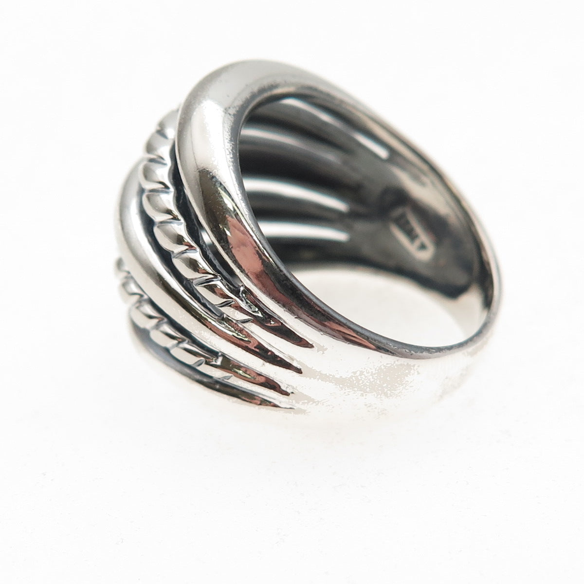 Ted Ott 925 Sterling Silver Vintage Italy Modernist 5-Row Oxidized Ring Size 8